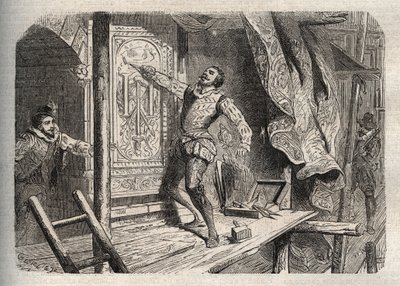 De dood van Jean Goujon (1510-1562 of 1569), gestorven volgens een legende in 1572, tijdens de Saint Barthelemy - gravure in 