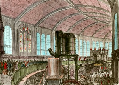 De Eiffelmachinetentoonstelling op de Wereldtentoonstelling van 1867. Gravure uit de 19e eeuw door Unknown artist