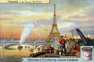 De Eiffeltoren gezien vanaf de Seine in Parijs in de avond door Unknown artist