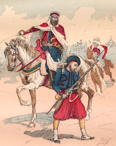 Het Franse leger onder het bewind van Louis Philippe van 1830 tot 1848 - Zouave en Spahi - Gravure van 1882 in 