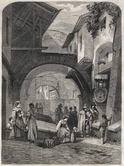 Het Ghetto in Rome in de 19e eeuw, gravure door Unknown artist