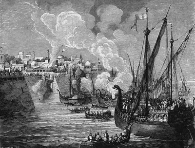 Het Griekse vuur gebruikt door de belegeraars en de belegerden bij het beleg van Constantinopel door Mohammed II in 1453. In 