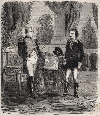 Het verhoor van Friedrich Stabs na zijn mislukte poging om Napoleon I te vermoorden - Friedrich Staps wordt ondervraagd door Napoleon, een jonge Duitser die op 12 oktober probeerde Napoleon te vermoorden door Unknown artist
