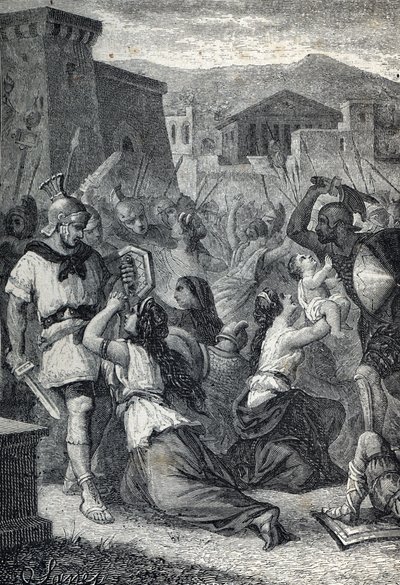 De Interventie van de Sabijnse Vrouwen. Gravure 1884 door Unknown artist