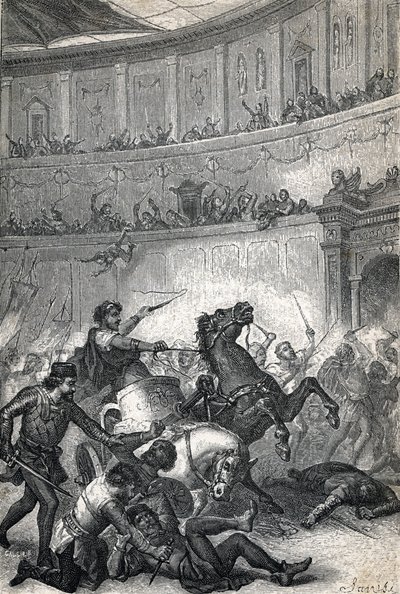 Het Bloedbad van Thessaloniki in 390. Gravure 1884 door Unknown artist