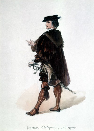 De Meistersinger von Nürnberg, opera gecreëerd door Richard Wagner: kostuum van Walther von Stolzing voor de eerste uitvoering. Wagner Museum Bayreuth door Unknown artist