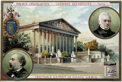 De Nationale Vergadering en portretten van Gambetta en Thiers door Unknown artist