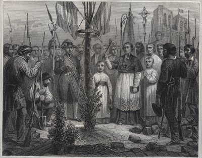 De aanplant van een vrijheidsboom tijdens de revolutie - gravure in 