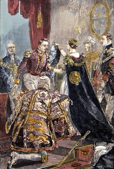 De koningin Victoria investeert de keizer van de Fransen met de Orde van de Kousenband in Windsor Castle door Unknown artist