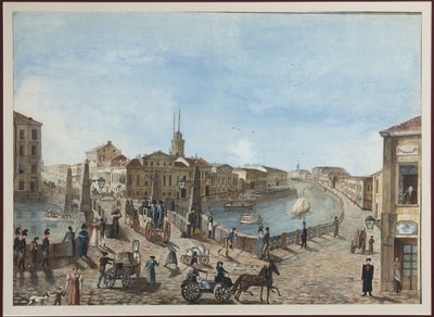 De Rode Brug over de Moika-rivier in Sint-Petersburg door Unknown artist