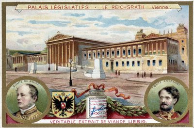 Het Reichsrath-paleis, Wenen, met portretten van Graaf Friedrich Ferdinand de Beust en Graaf Gyula Andrassy door Unknown artist