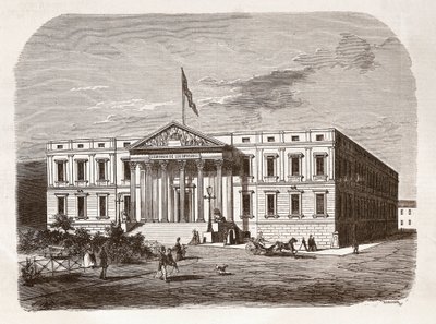 Het Spaanse Parlement (Congresso de los diputados), Madrid. Gravure 19e eeuw door Unknown artist