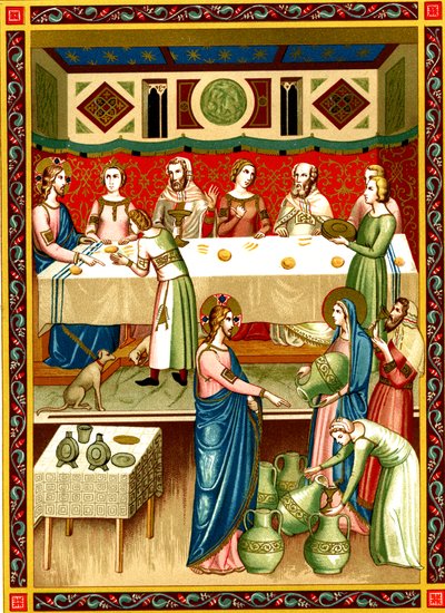 Het bruiloftsfeest in Kana, Miniatuur uit een manuscript uit de 14e eeuw door Unknown artist