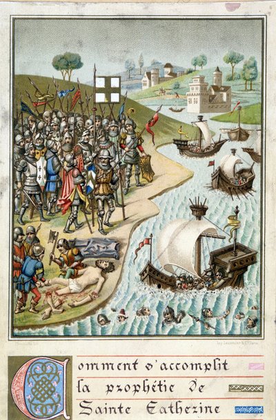 De vervulling van de profetie van Sint-Catharina - Gravure uit de 19e eeuw door Unknown artist