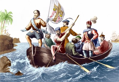 De aankomst van Christoffel Columbus in San Salvador op 12/10/1492 door Unknown artist