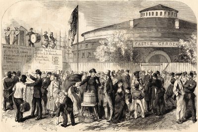 De aankomst van emigranten in New York in april 1865. Tekening door Mr. Shanly. 19e-eeuwse gravure door Unknown artist