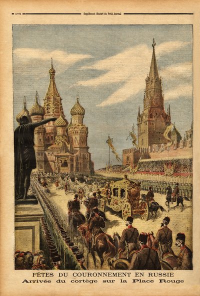 De aankomst van de stoet op het Rode Plein (Moskou), ter gelegenheid van de kroning van tsaar Nicolaas II door Unknown artist