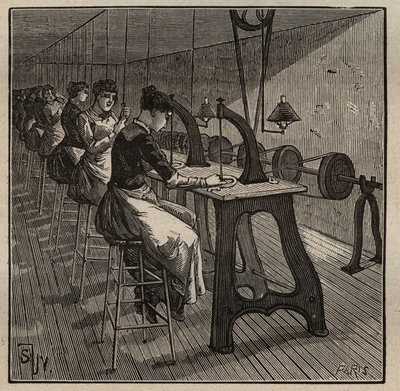 De kunst van de edelsteenbewerking: facetteren en polijsten van diamant. Gravure uit 1885 in “Les arts et métiers illustrés” door Adolphe BITARD door Unknown artist
