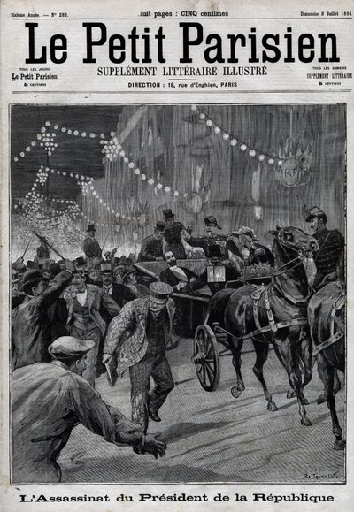 De moord op de president van de republiek Sadi Carnot (1837-1894) door de Italiaanse anarchist Sante Caserio op 24 juni door Unknown artist