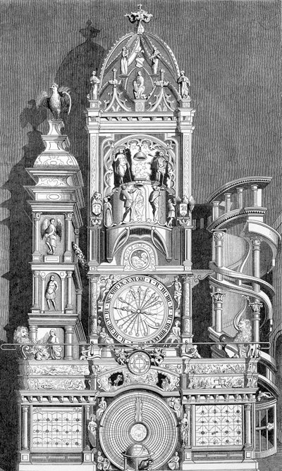 De astrologische klok van Straatsburg, uitgevoerd in 1573 door Conrad Dasypodius - gravure door Unknown artist