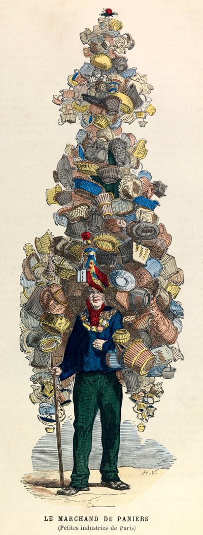 De mandenverkoper in Parijs in de 19e eeuw - privécollectie door Unknown artist