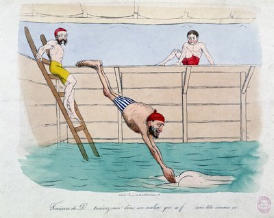 Het bad: karikatuur van openbare baden (zwembaden) in Parijs - 19e eeuw, Carnavalet door Unknown artist
