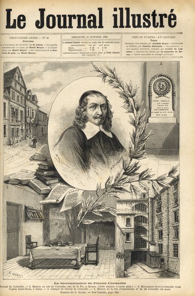 Het tweehonderdjarig bestaan van Pierre Corneille - Le bicentenaire de Pierre Corneille - gravure in Le journal illustré van 1884 door Unknown artist