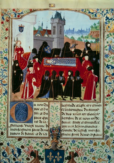 Het lichaam van de overleden koning Karel VI (1368-1422) wordt weggebracht, achter de processie de nieuwe koning Karel VII (1403-1461) op 22/10/1422 door Unknown artist