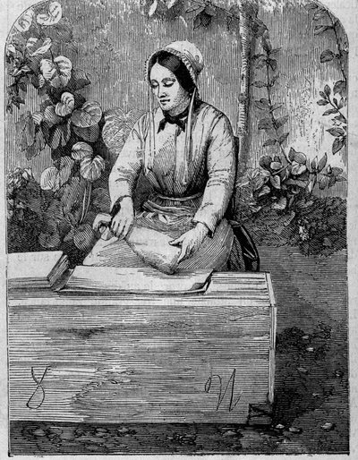 Het bottelen van Champagne wijn. Gravure uit 1864. door Unknown artist
