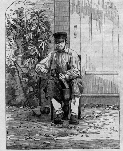 Het bottelen van Champagnewijn. Gravure uit 1864. door Unknown artist