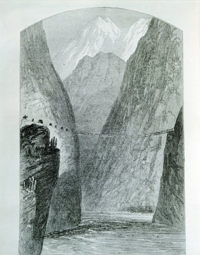 De brug over de Apurimac-rivier, gravure. Peru door Unknown artist