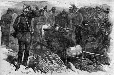 De verovering van Magdala in Ethiopië op 13/04/1868: de troepen van Generaal Robert Cornelis (Cornelius) Napier (1810-1890) bestormden het fort van Abessinië - Napier en zijn staf voor Magdala in 1868 door Unknown artist
