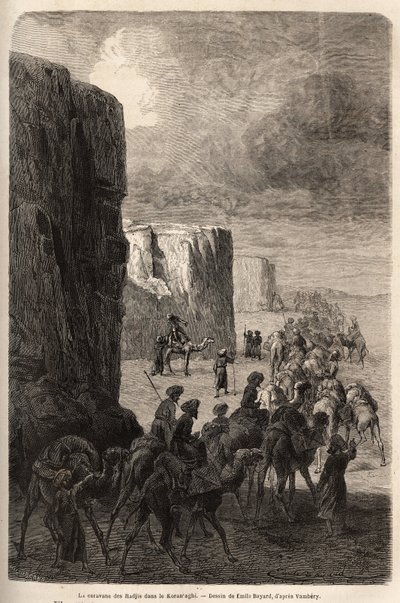 De karavaan van de Hajis in Korantaghi (Perzië, Iran). Gravure in Le tour du monde, bewerkt door Edouard Charton. door Unknown artist