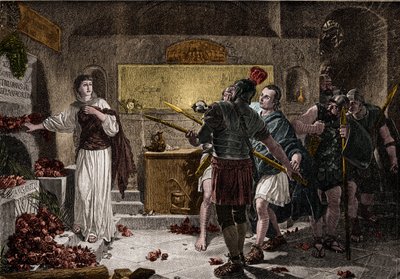 De catacomben van Rome werden gebruikt om christelijke martelaren te begraven in de eerste eeuw zonder enige obstakels van de Romeinen. Rond 257, onder het bewind van keizer Valerianus, begon de vervolging tegen de doden en werden veel christenen vervolgd door Unknown artist