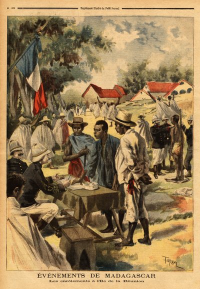 De spoelen op het eiland Réunion; voor het eerst sinds de oprichting werd de wet van 1889, die de inwoners van de koloniën, vanuit militair oogpunt, gelijkstelt aan de dienstplichtigen van de metropool, toegepast om de troepen te versterken die zouden vech door Unknown artist