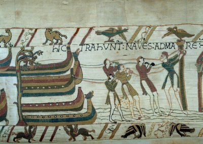De verovering van Engeland door het leger van hertog van Normandië Willem de Veroveraar (detail van het tapijt van Bayeux) door Unknown artist