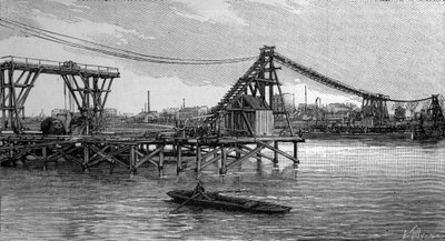 De bouw van de Mirabeau-brug in Parijs (1893): de sluizen lijken op funderingen (van een foto). Gravure in 