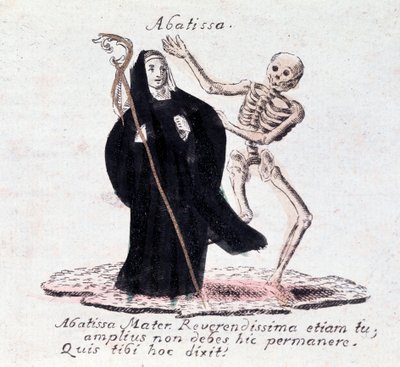 De dans van de dood, de abdis en een skelet door Unknown artist