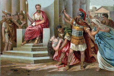 De dood van Virginia. In 449 v.Chr. claimt Appius Claudius, decemvir onder de Republiek van Rome, Virginia (Verginia), dochter van de Centurion Virginius (Verginius), als zijn slaaf. Misbruik makend van zijn macht laat hij haar arresteren. door Unknown artist