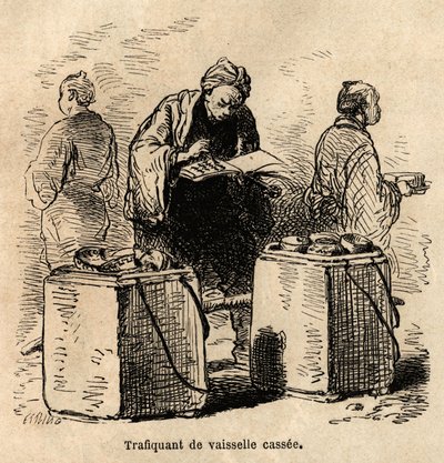 De vuile vaatverkoper. Gravure ter illustratie van de reis naar Japan, door Aime Humbert, minister van de Zwitserse Confederatie, in 1863-1864, gepubliceerd in 