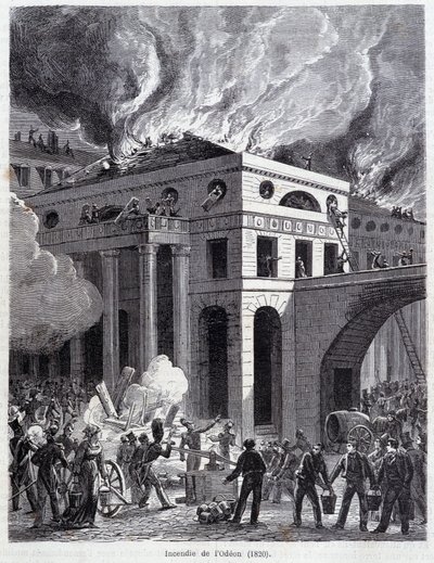 De brand van de Odeon (1820) door Unknown artist
