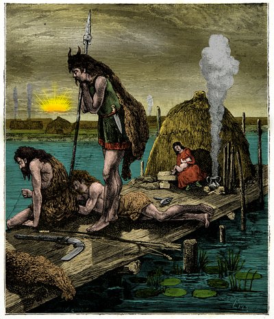 De eerste Parijzenaars of inwoners van Lutetia, Gravure 19e eeuw door Unknown artist