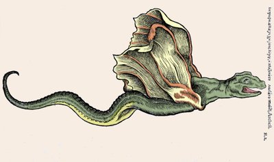 De vliegende draak Amphiptere (gravure in Historia Animalium door Conrad Gesner, Tiguri) door Unknown artist