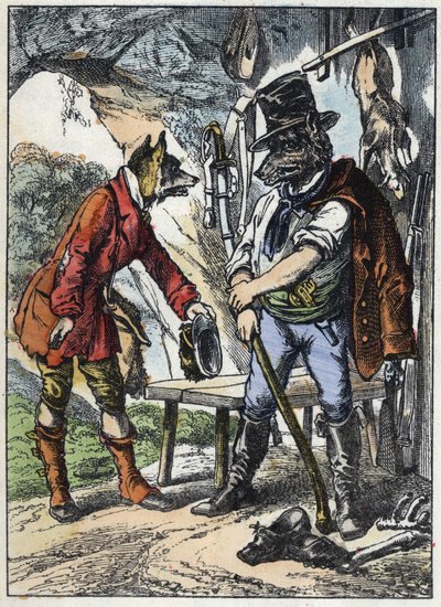 De vos en de wolf (illustratie van het sprookje 