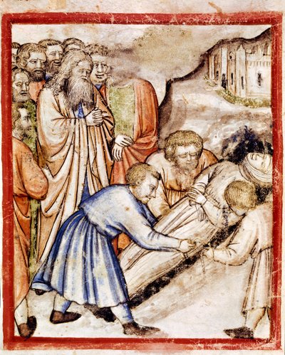 De begrafenis van Sarah. Miniatuur uit codex 212 (of padovano codice of Bijbel van Padua). 1390-1400. Rovigo, Accademia dei Concordi door Unknown artist