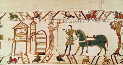 De poort van Hastings opent voor de Normandiërs om tegen Harold op te marcheren, Tapijt van Bayeux door Unknown artist
