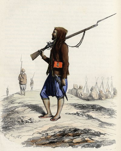 De infanterie van Emir Abd-el-Kader die het Franse leger weerstaat tijdens de Algiers-expeditie van 1830. In 