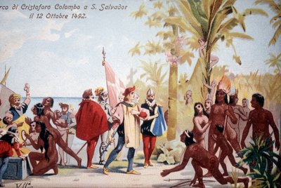 De landing van Christoffel Columbus in San Salvador (Bahama