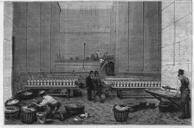 De grote elektriciteitskamer van de Opera Garnier waar tweehonderd Bunsen-batterijen de stralen van de elektrische zon projecteren door Unknown artist