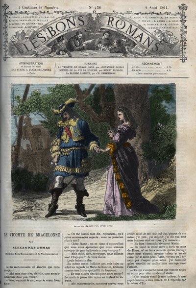 Het laatste gesprek van Marie Mancini (1639-1715) met Lodewijk XIV (1638-1715) voor zijn vertrek van het hof naar Brouage op 22 juni 1659, de ballingschap georganiseerd door kardinaal Mazarin om hem weg te houden van de koning - Illustratie uit 